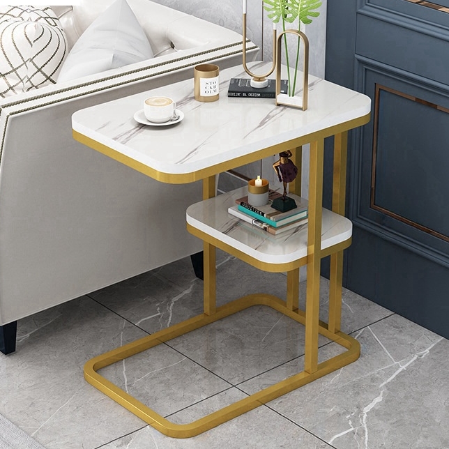 Modern Metal Freestanding Cubby Shelf Side Table for Living Room Versatile Coffee Table and Sofa Side Table with Storage Shelf