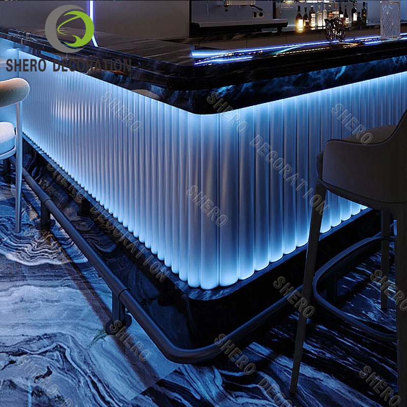 Custom Design Bar Counter Marble Display Cabinet Table and Chairs Nightclub Cocktail Bistro Pub Furniture Set One Stop Solution