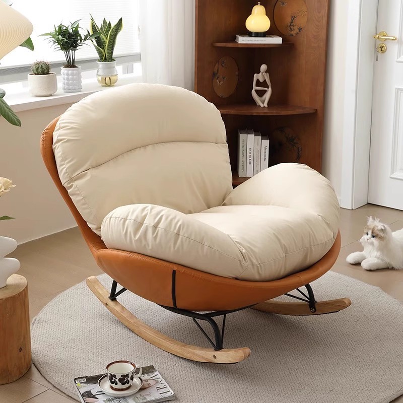 Modern Luxury Living Room Egg Rocking Recliner Lounge Sofa Single Lazy Chair with Metal Frame for Apartment and Hotel Use
