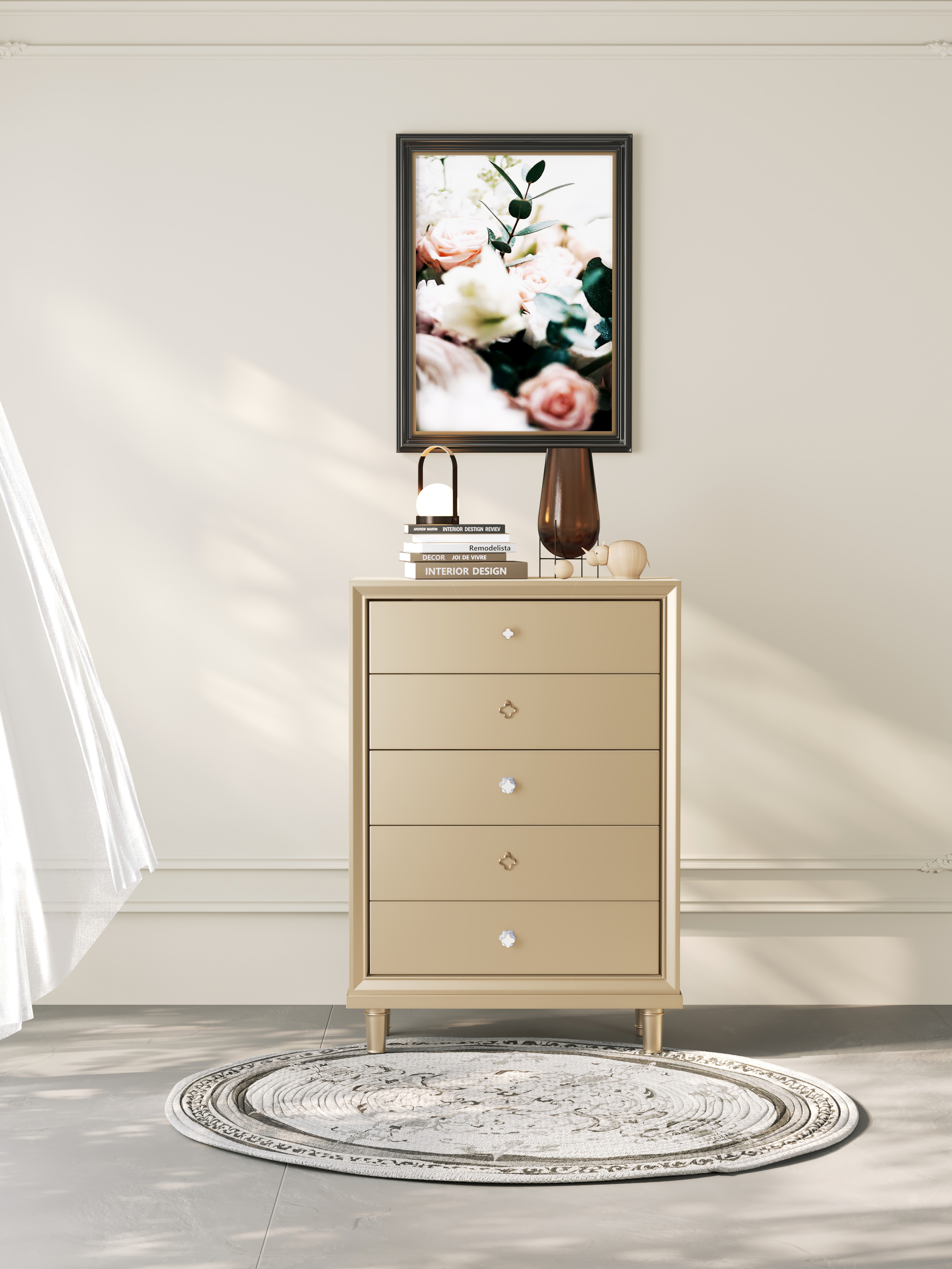 Light Luxury High Quality Popular Bedside Table Modern Kids Bedroom Furniture 5 Drawer Nightstand
