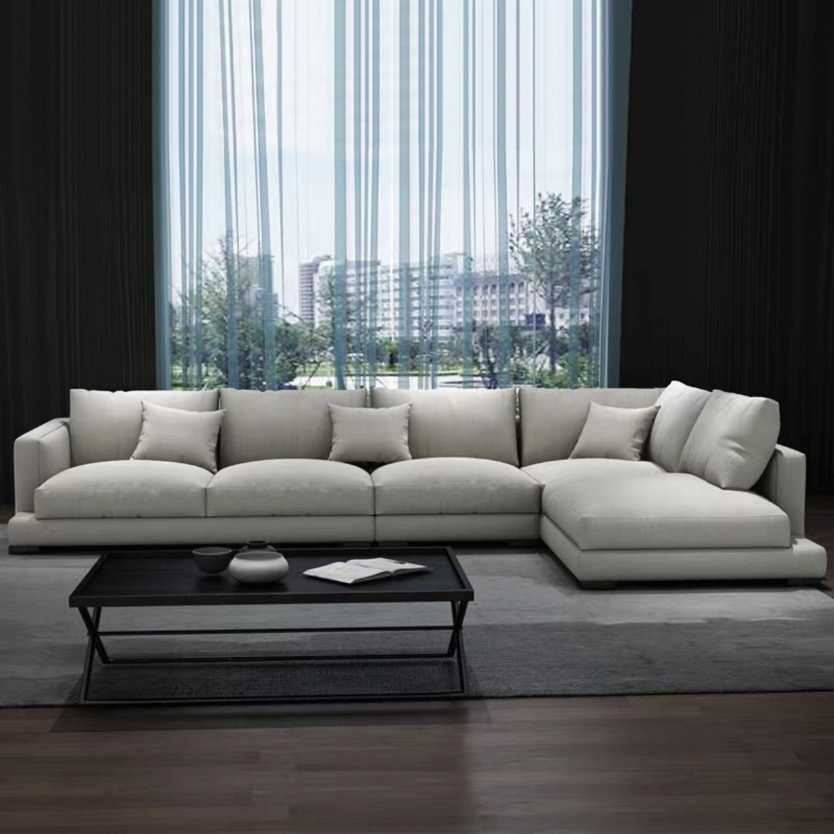 Zayshine Italian Modern Minimalist Luxury White Linen 5-seater Living Room Sofa Set L-Shape Modular Villa Apartment Corner Sofa