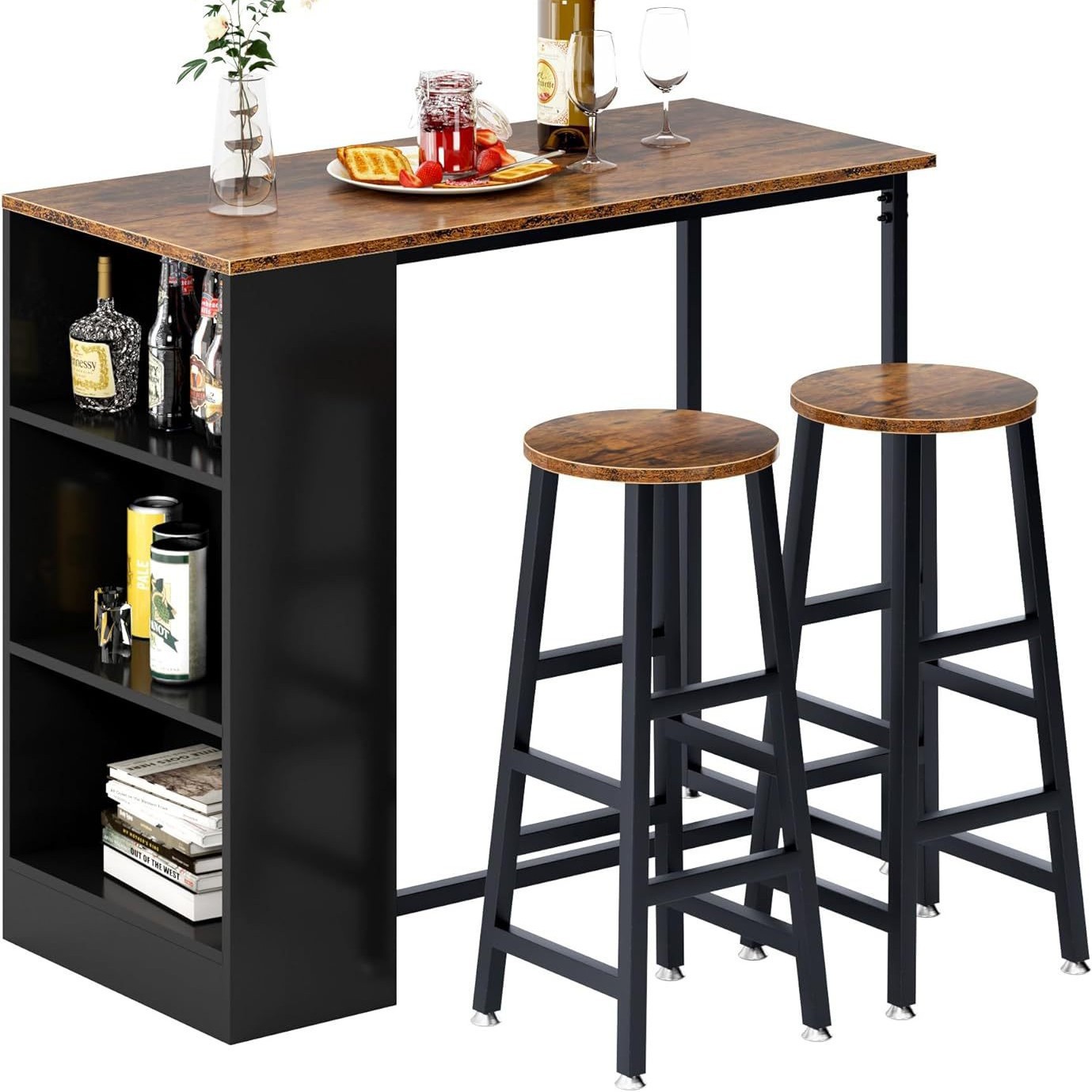 Wooden Dining Room Breakfast Bar Table and Chair Set for Home