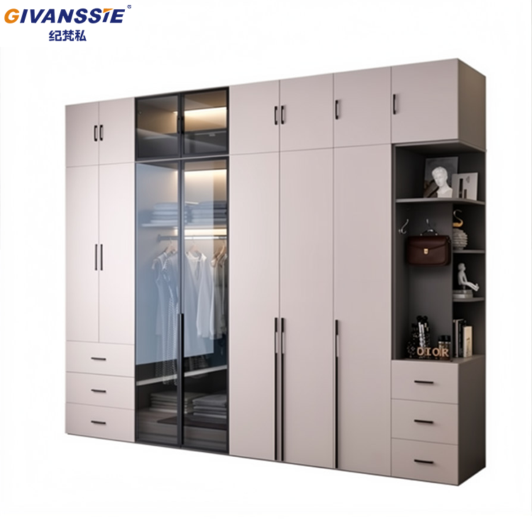 Modern Customized Bedroom Furniture Wooden Glass Door Swing Wardrobe Cabinet New Design Clothes Storage Wardrobe Cabinet