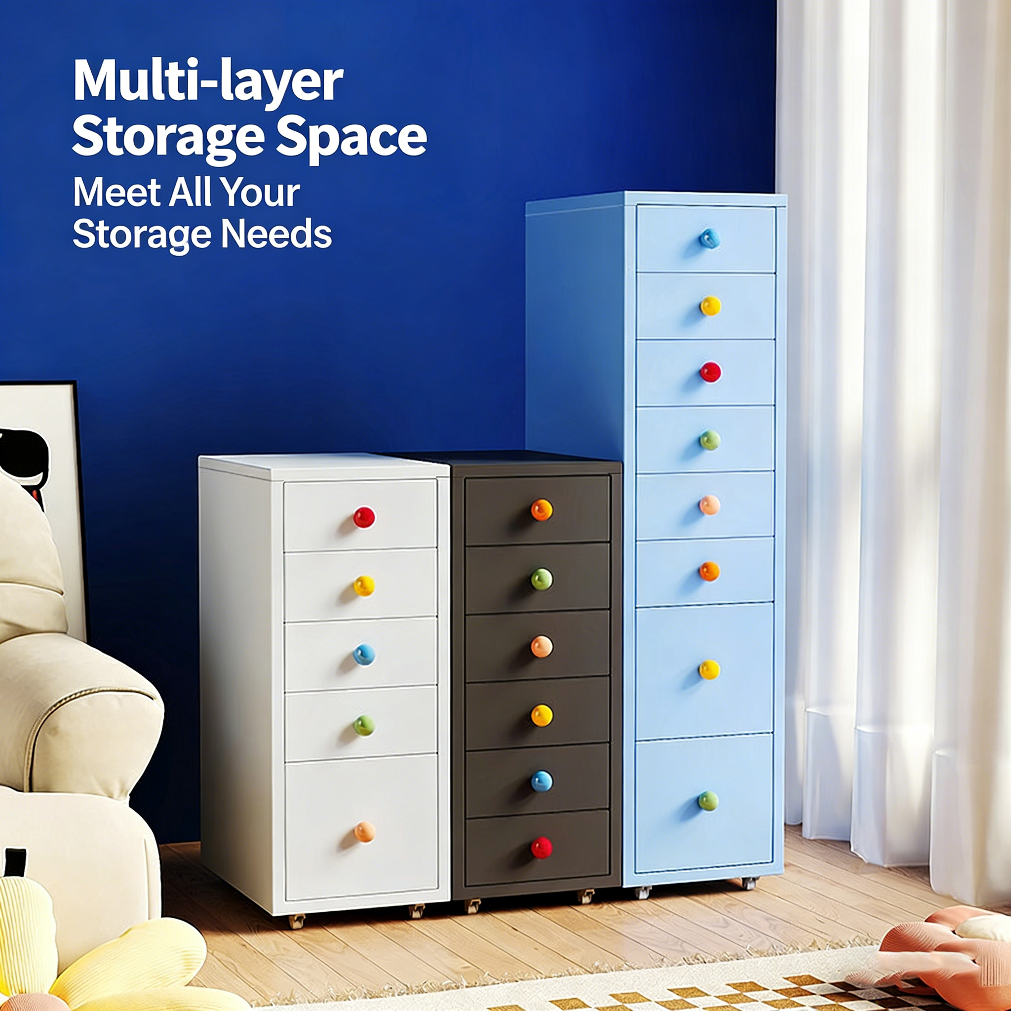 Modern Metal Dresser with 6 Drawers Tall Storage Cabinet for Bedroom Living Room Kids Dressers Chest Drawers Customizable Color