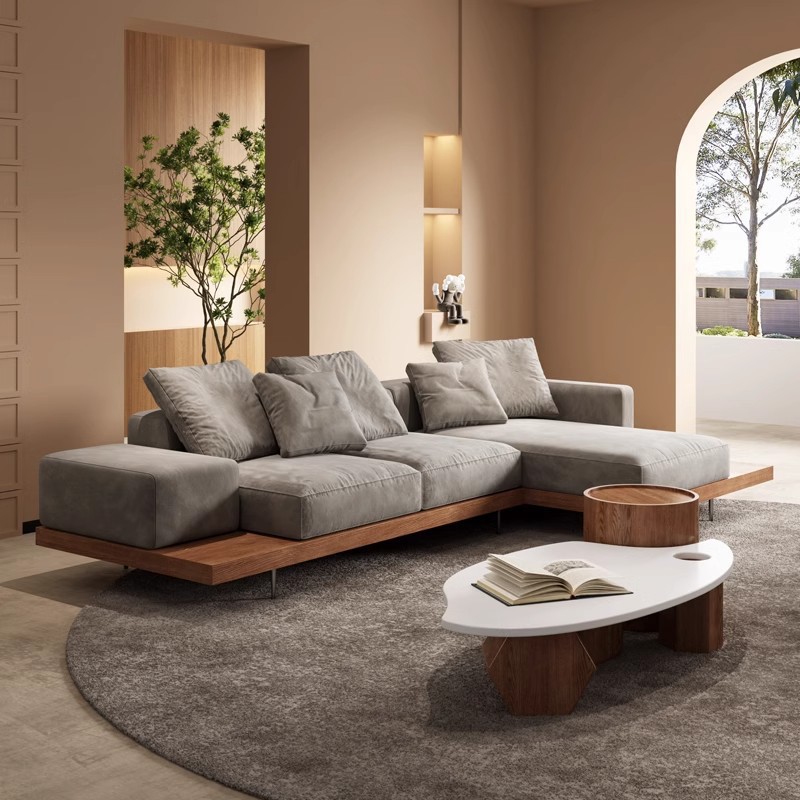 Wooden-style Solid Wood Sofa Chair Light Luxury Boutique Hotel Combination Sofa for Living Room