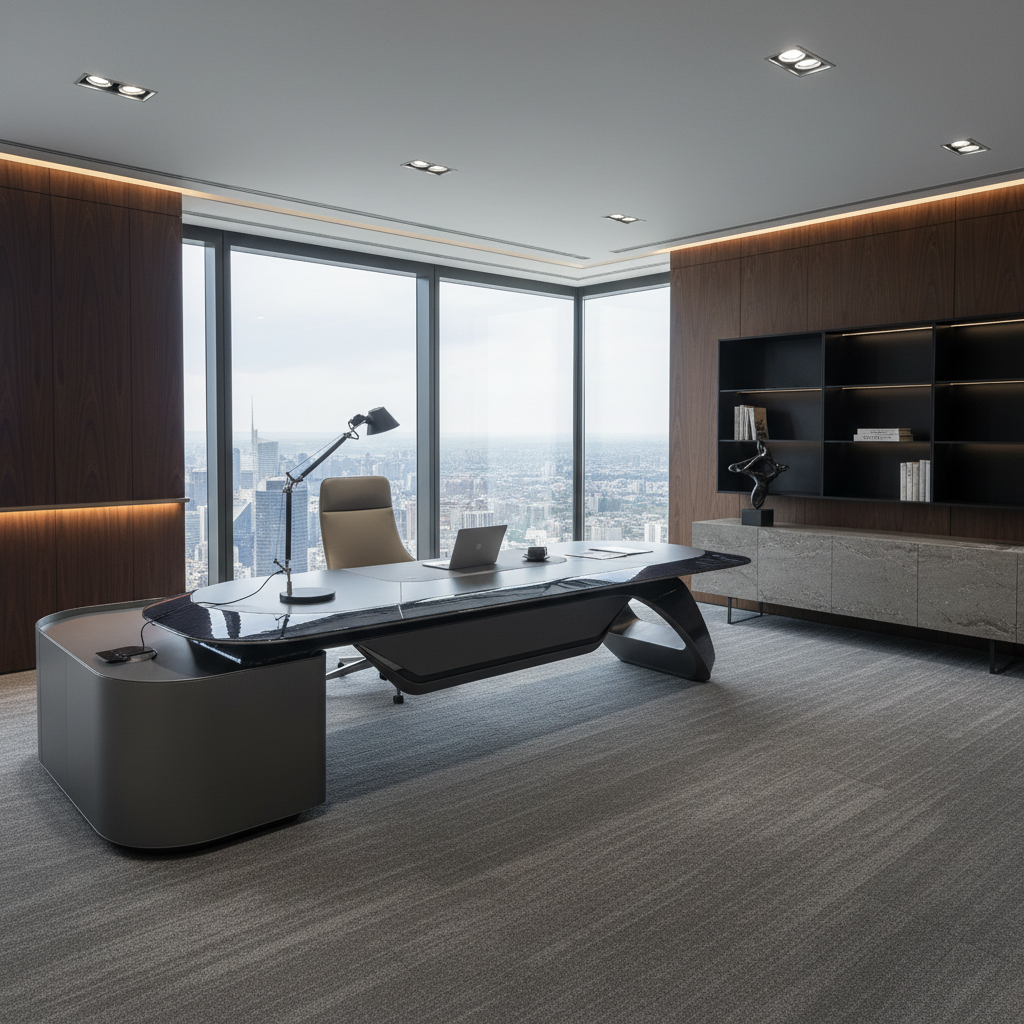 Contemporary Luxury Executive Desk, Large Boss Office Workstation With Side Cabinet, Premium Manager Desk For Home &amp; Commercial