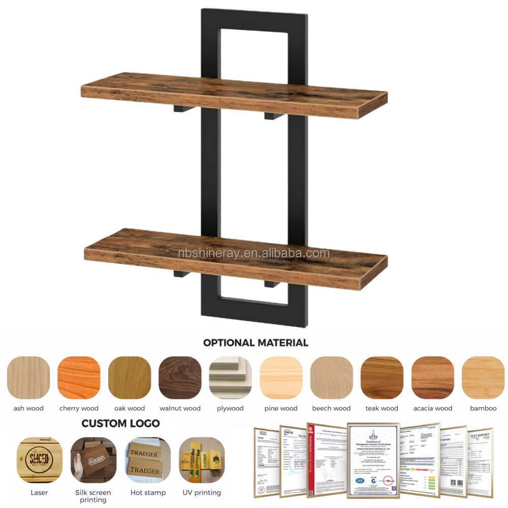 15-Tier Steel Wood-Coated Floating Bathroom Shelf for Bedroom Wall Storage