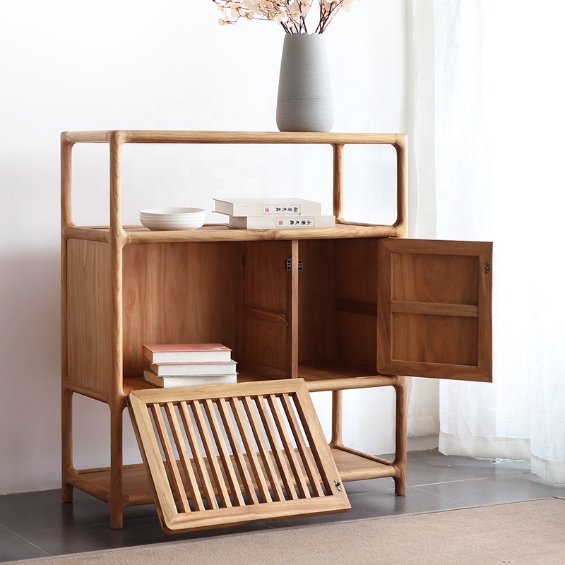 Chinese Style Solid Wood Dining Sideboard Cabinet for Villa Hotel Apartment Living Room Display and Storage