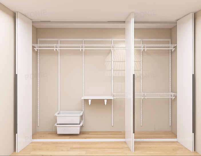 Modern Steel Wire MDF Door Sliding Doors Wardrobe Shelving Extendable Adjustable Portable Lockable Bedroom Storage System DIY