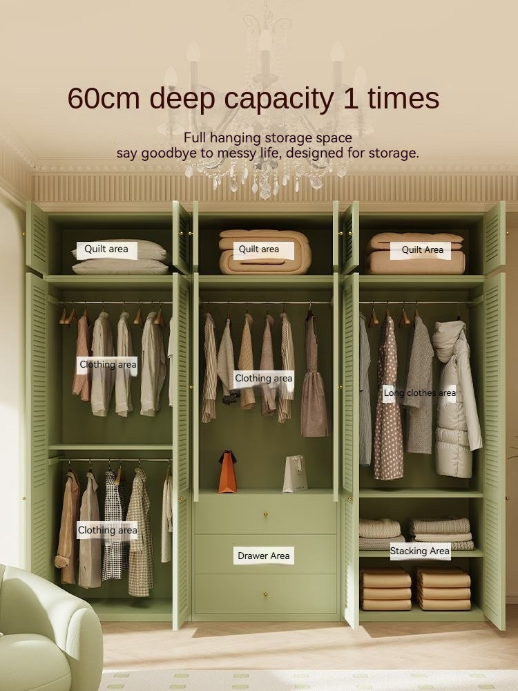 French Style Retro Freestanding Wardrobe Workshop 2025 New Arrival Steel Door Lockable Children's Formaldehyde-Free Living Room