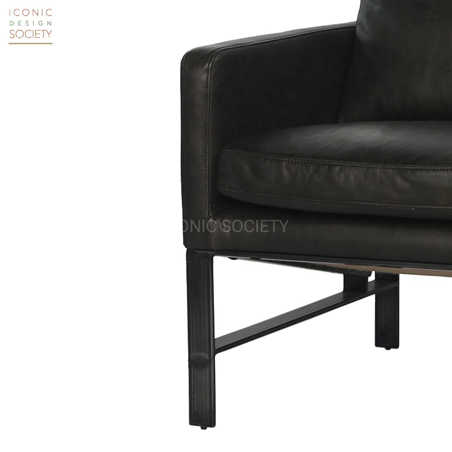Modern Industrial Home Sitting Room Living Room Club Leisure Hotel Furniture Metal Steel Genuine Leather Accent Arm Chair
