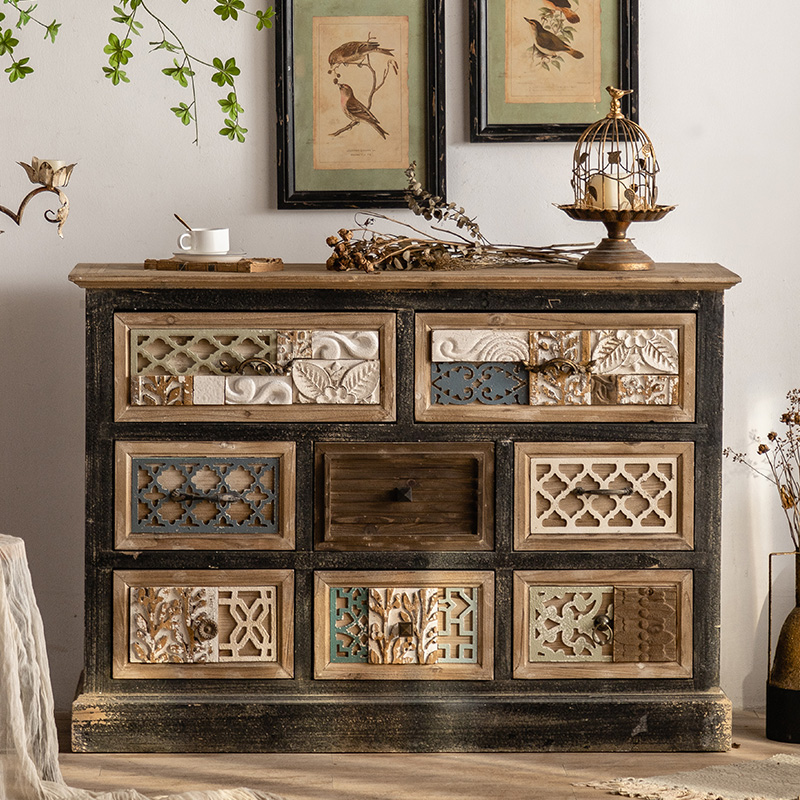Luxury European Vintage Living Room Cabinets Carved Drawers Adornment Ark Wood Chest Buffet Sideboards Display Cabinets
