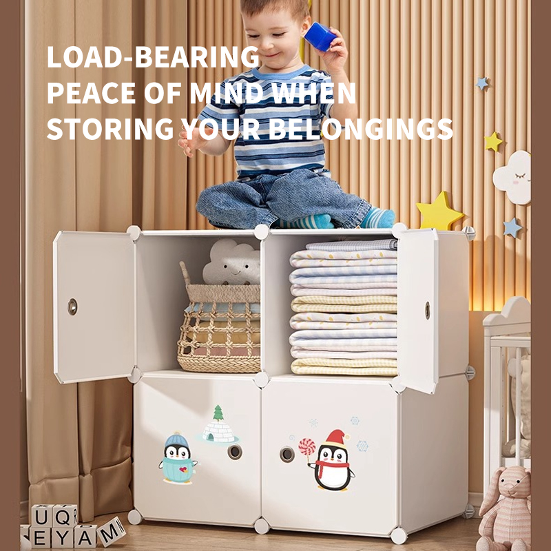 Modern 6-Door Foldable Plastic Storage Cabinet Adjustable Baby Wardrobe for Kids' Clothes Living Room Bedroom Organizer