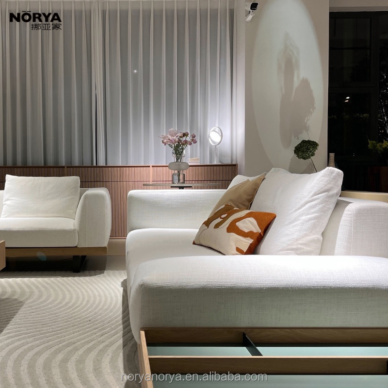 NORYA Italian Modern Fabric L-shaped Combination Luxurious Sofa Set For Living Room Wood Furniture European White Oak White