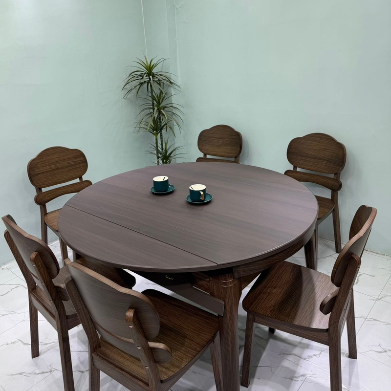 Modern Minimalist Oak Frame Dining Room Set with Glass Table