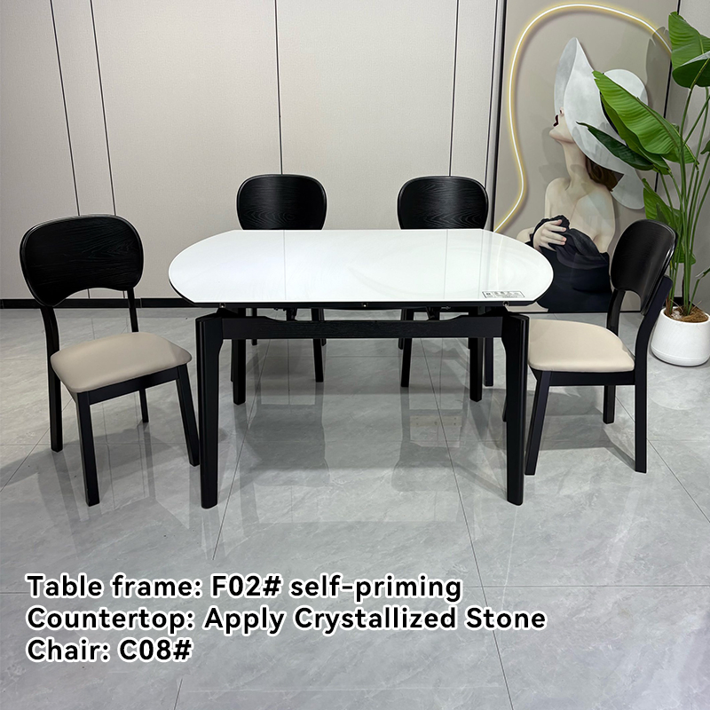 Modern Folding Dining Table Set with 6 Chairs Tempered Glass Top and Solid Wood Frame