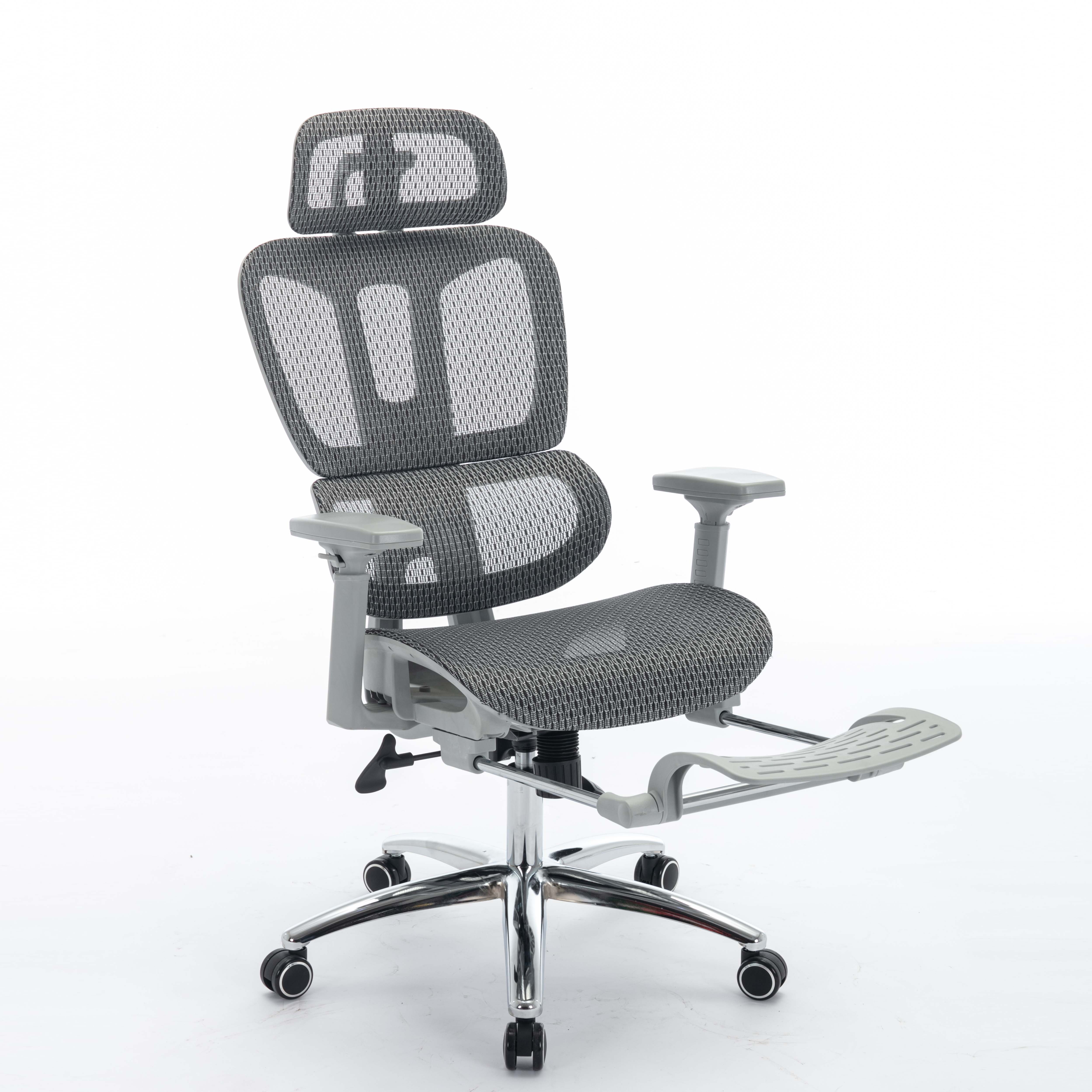 Wholesale High Back Swivel Breathable Grey Mesh Waiting Room Desk Chairs Adjustable Ergonomic Office Chair With Footrest