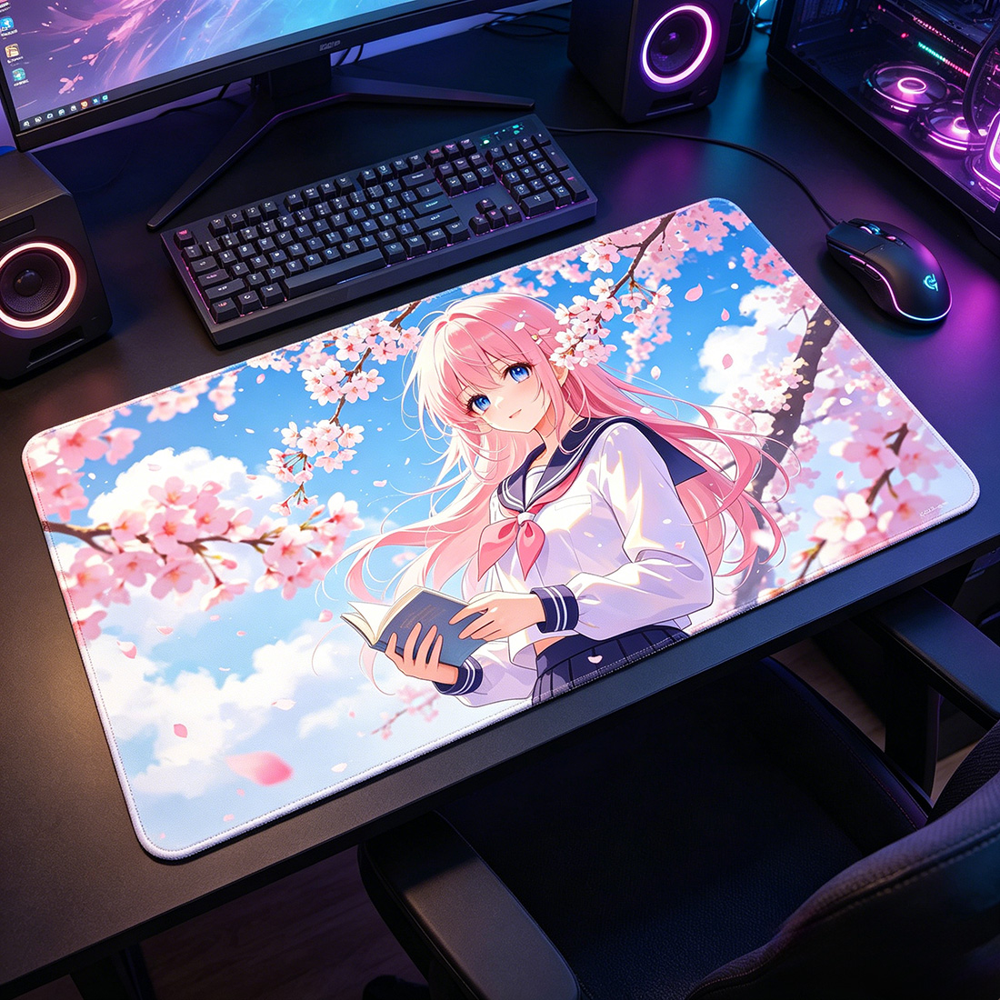 Custom Printed 90*40CM Gaming Desk Mat Anime Large Mouse Pad Non-slip Waterproof Stitched Rubber Keyboard Mat
