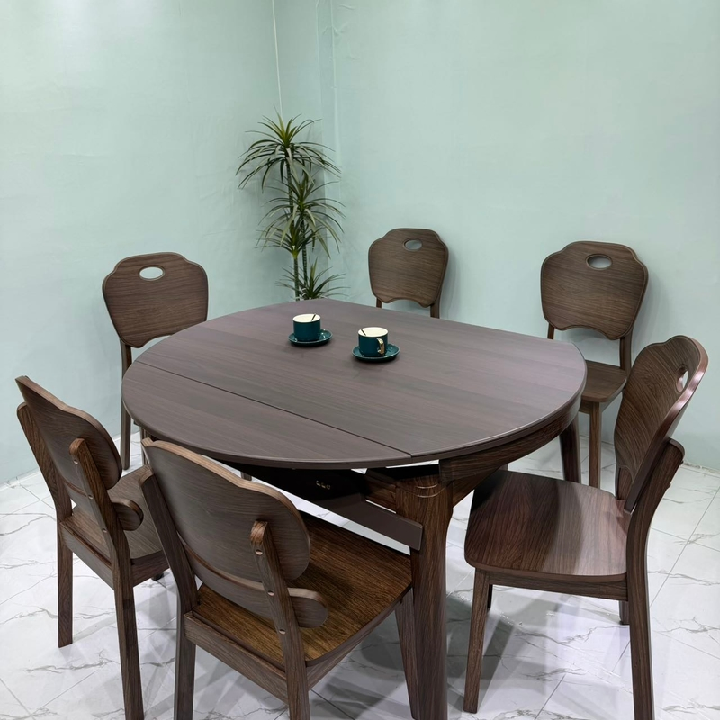 Modern Minimalist Oak Frame Dining Room Set with Glass Table