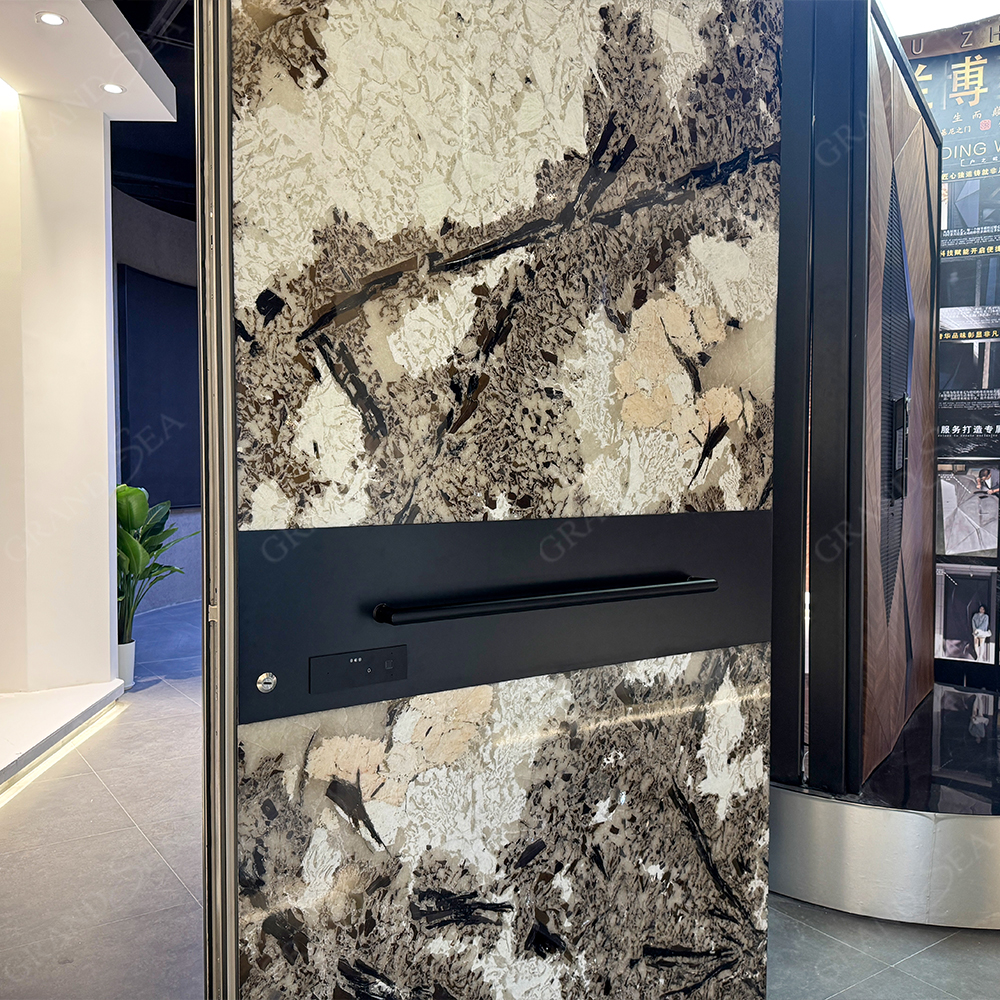 Grandsea Latest Luxury Nature Stones Entrance Door Aluminum Cast Pivot Doors With LED For High End Villa Residential House Door