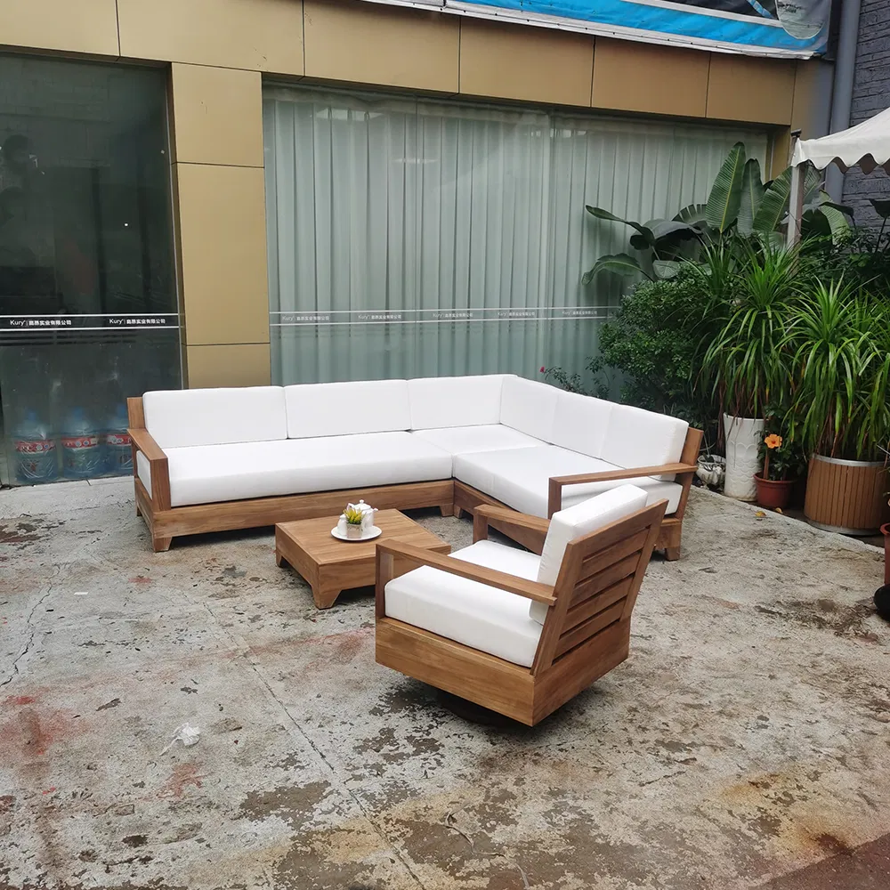 Wholesale Waterproof Furniture with Cushions Living Room Balcony Patio Hotel Teak Wood Garden Sectional Outdoor Sofa