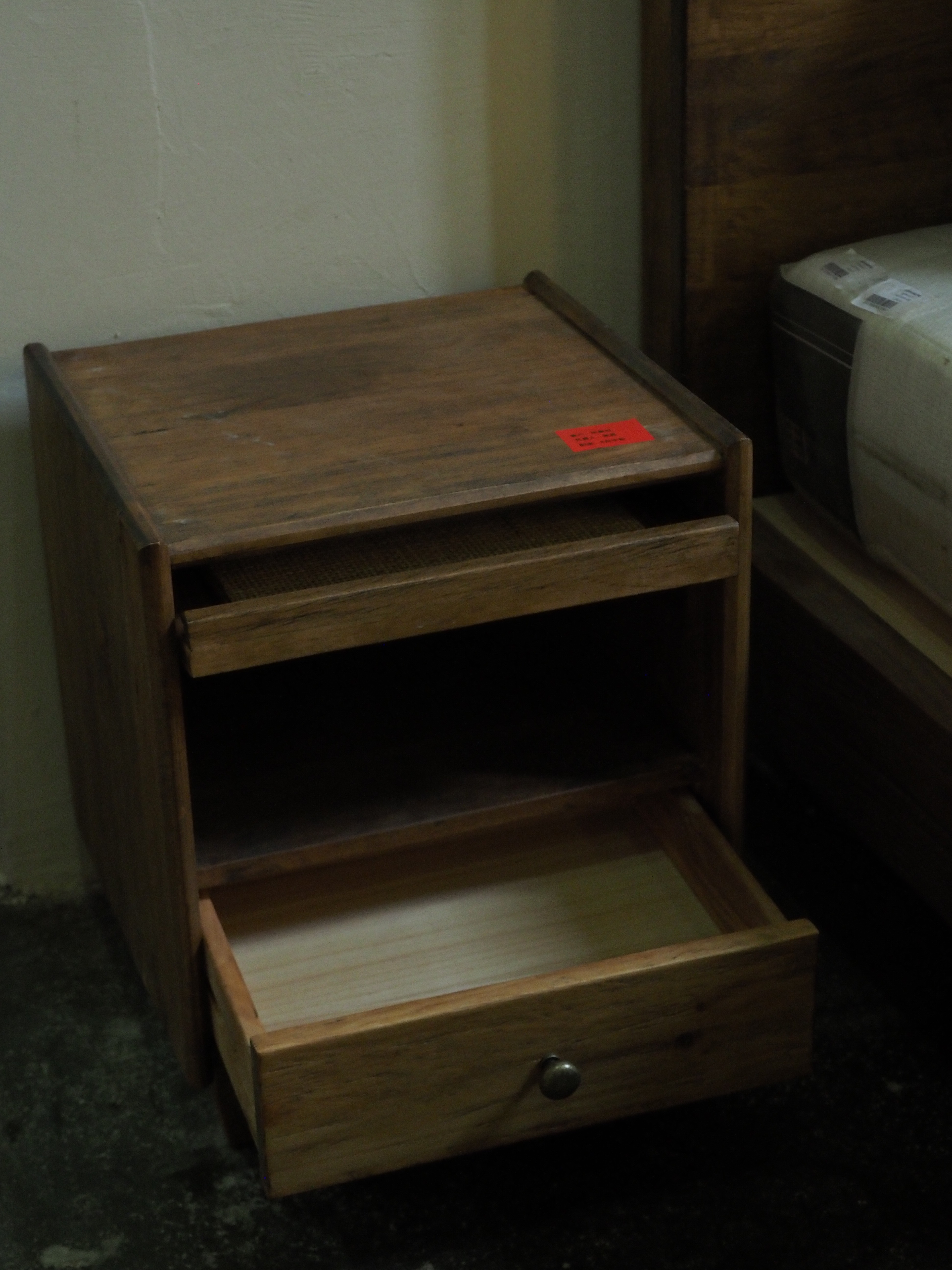 Solid Wood Nightstand with Wide Top and Large Drawer Rattan Bedside Table for Bedroom Furniture Wide Nightstand