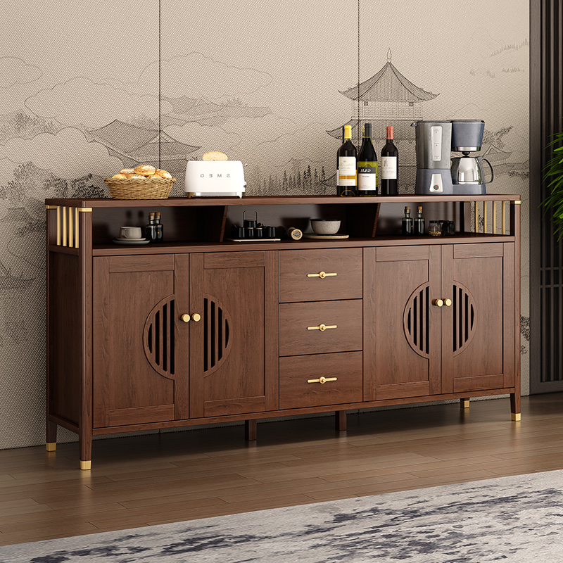 New Chinese Retro Style Dining Cabinet with Solid Wood Frame Metal Handle Luxury Living Room Sideboard for Home Bar Farmhouse