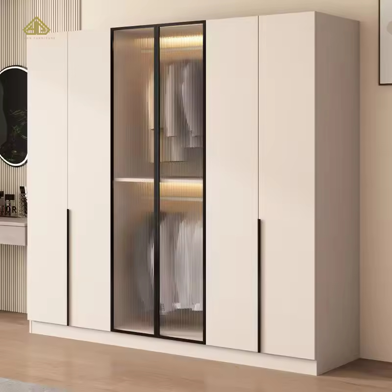 Modern Wooden Wardrobe for Bedroom &amp; Living Room-Extendable Rail Eco-Friendly Adjustable Shelves Freestanding Clothes Organizer