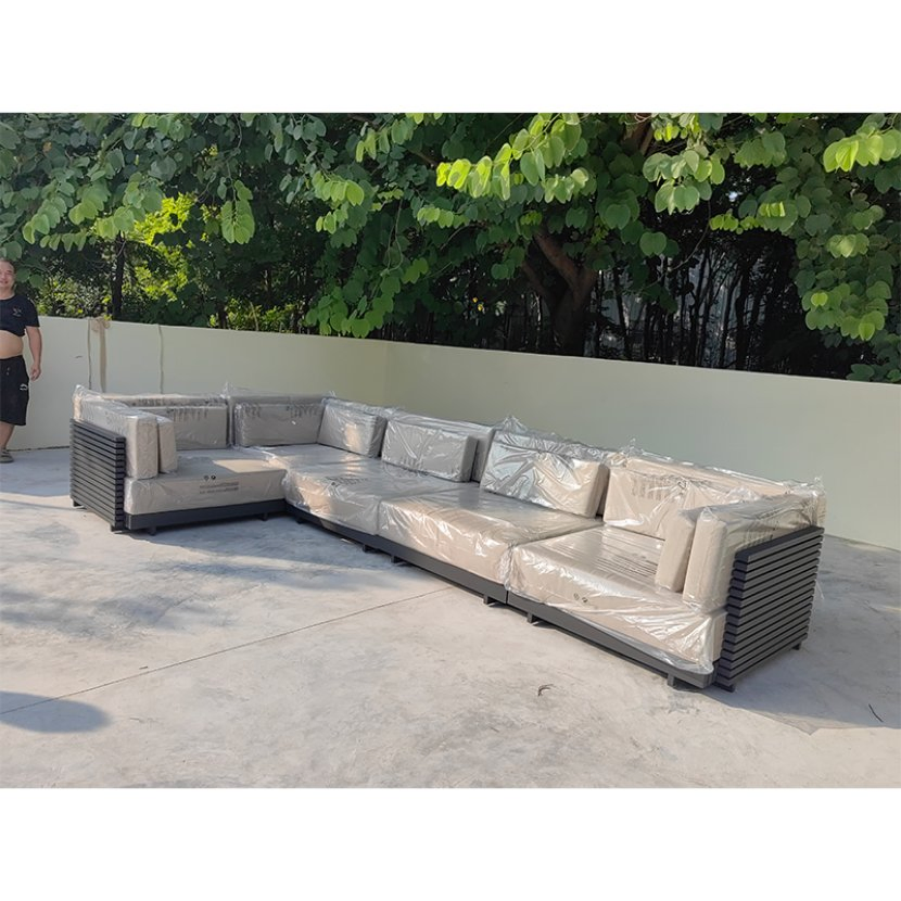 Modern Waterproof Teak Wood Outdoor Furniture Living Room Balcony Garden Patio Hotel Sectional Sofa with Cushions