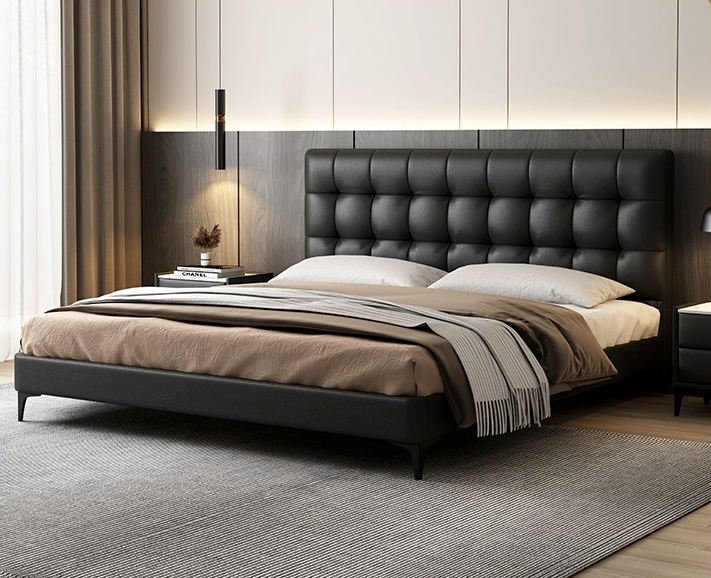 Modern Luxury 1.8m King Size Bed 100% Solid Wood Air Pressure Storage Tatami Soft Upholstered Bed Leather for Home Hotel Wedding