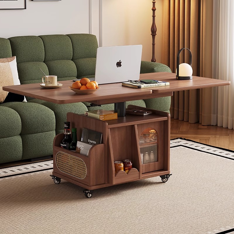 2026 Modern Style Creative Log Wind Mobile Coffee Table Wheeled Multi-Functional Storage for Living Room Bedroom Office