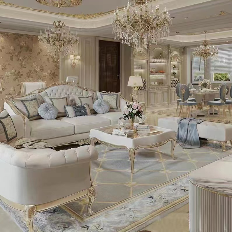 French Luxury Palace Style Sectional Sofa Solid Wood Carved Neo-classical European Style for Living Room Villa Furniture