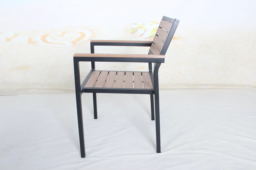 Outdoor Restaurant 7 Pieces Plastic Wood Table Chairs Garden Furniture Dining Set