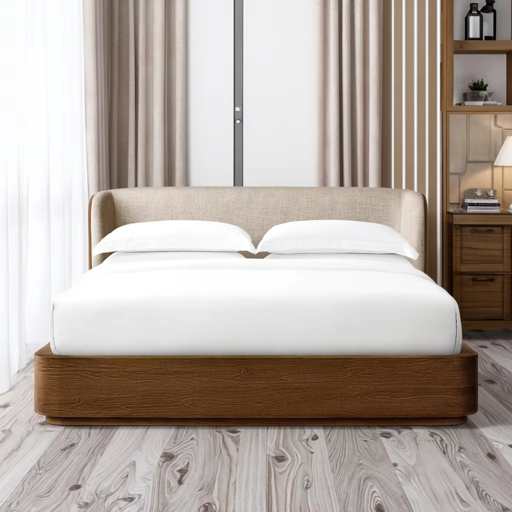 Modern Vintage Hand Carved Solid Wood Frame Apartment Bedroom Furniture Box Bed with Storage Design Space-Saving Upholstered Bed