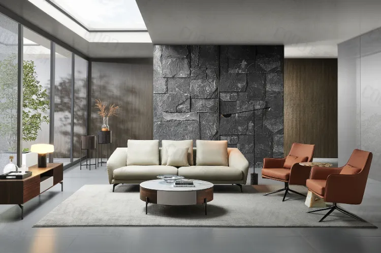 Luxury Villa House Living Room Leather Couch Furniture Modern Sofa Set with TV Stand Accent Chair Side Table Coffee Table