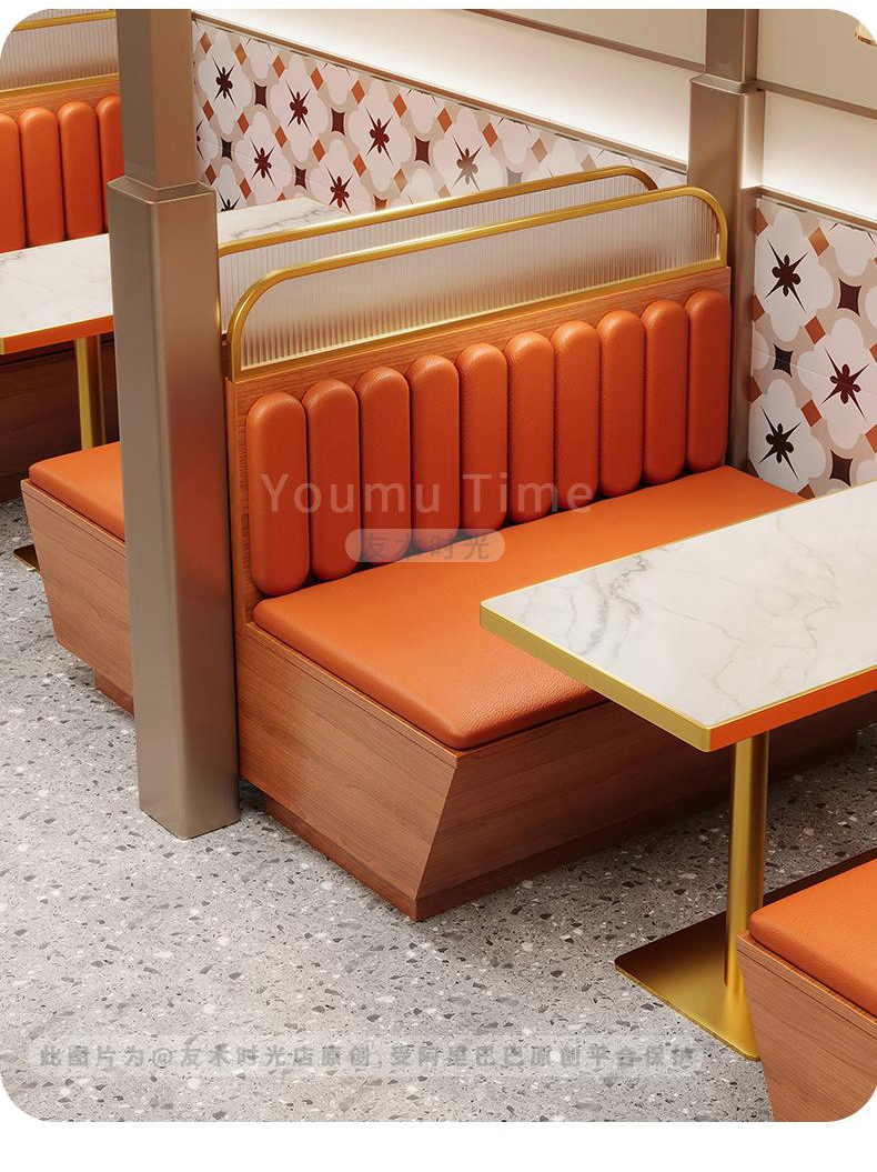 Light Luxury Commercial Restaurant Furniture Set Metal Dining Chairs Sintered Stone Dining Table and Booth Sofas for Cafe Hotel