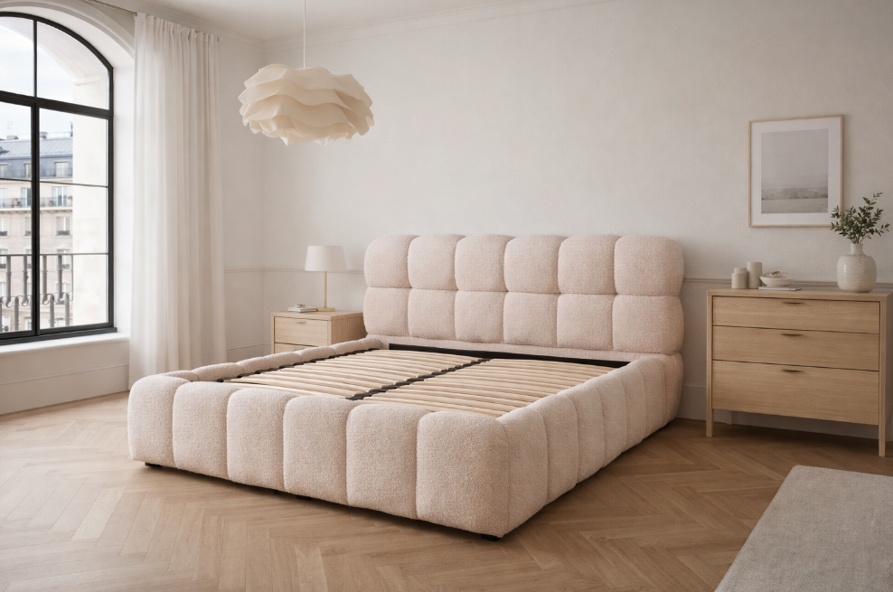 Hot Selling Modern Fabric Luxury King Size Soft Upholstered Bed Bubble Storage Bed Frame for Bedroom Furniture