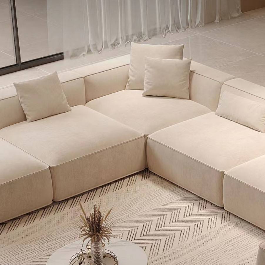 OEM Modern Living Room Sofas Set L Shaped Reclinable Large Sofa Couches Luxury Microfiber Fabric Sectional Soft Villa Sofa