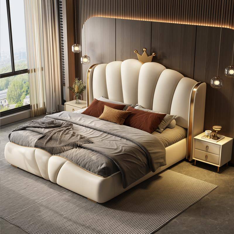 New Upholstered Beds Morden King Double Size Wood Solid Bed Frames Light Luxury Soft Bed Bedroom Furniture Set Manufacturers