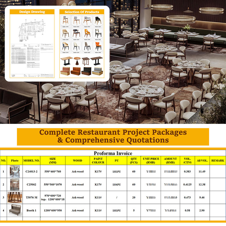 Luxury Commercial Project Upholstered High Back Wood Framework Seating with Central Pedestal Base Table Dining Chair