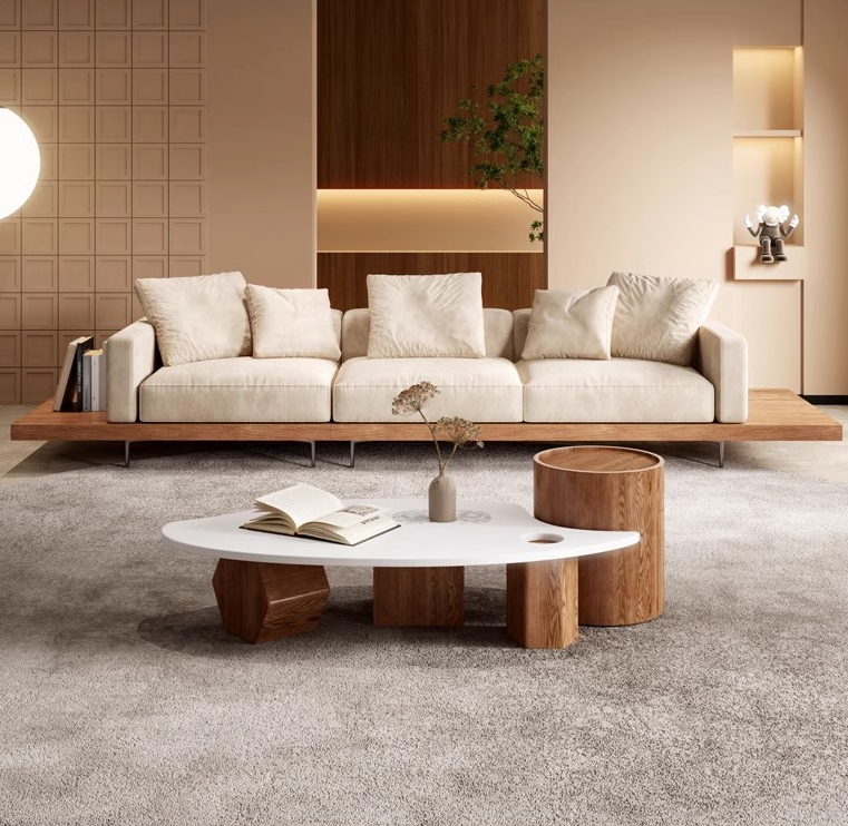 Wooden-style Solid Wood Sofa Chair Light Luxury Boutique Hotel Combination Sofa for Living Room