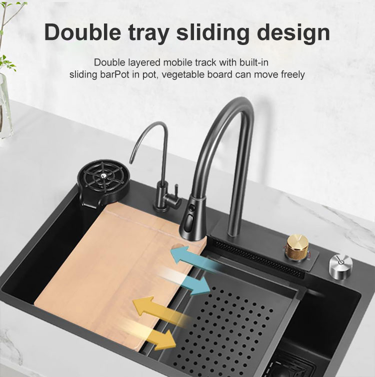 Modern Smart Multi-functional Rainfall Kitchen Sink Handmade Stainless Steel 750*460mm Single Bowl Kitchen Sink