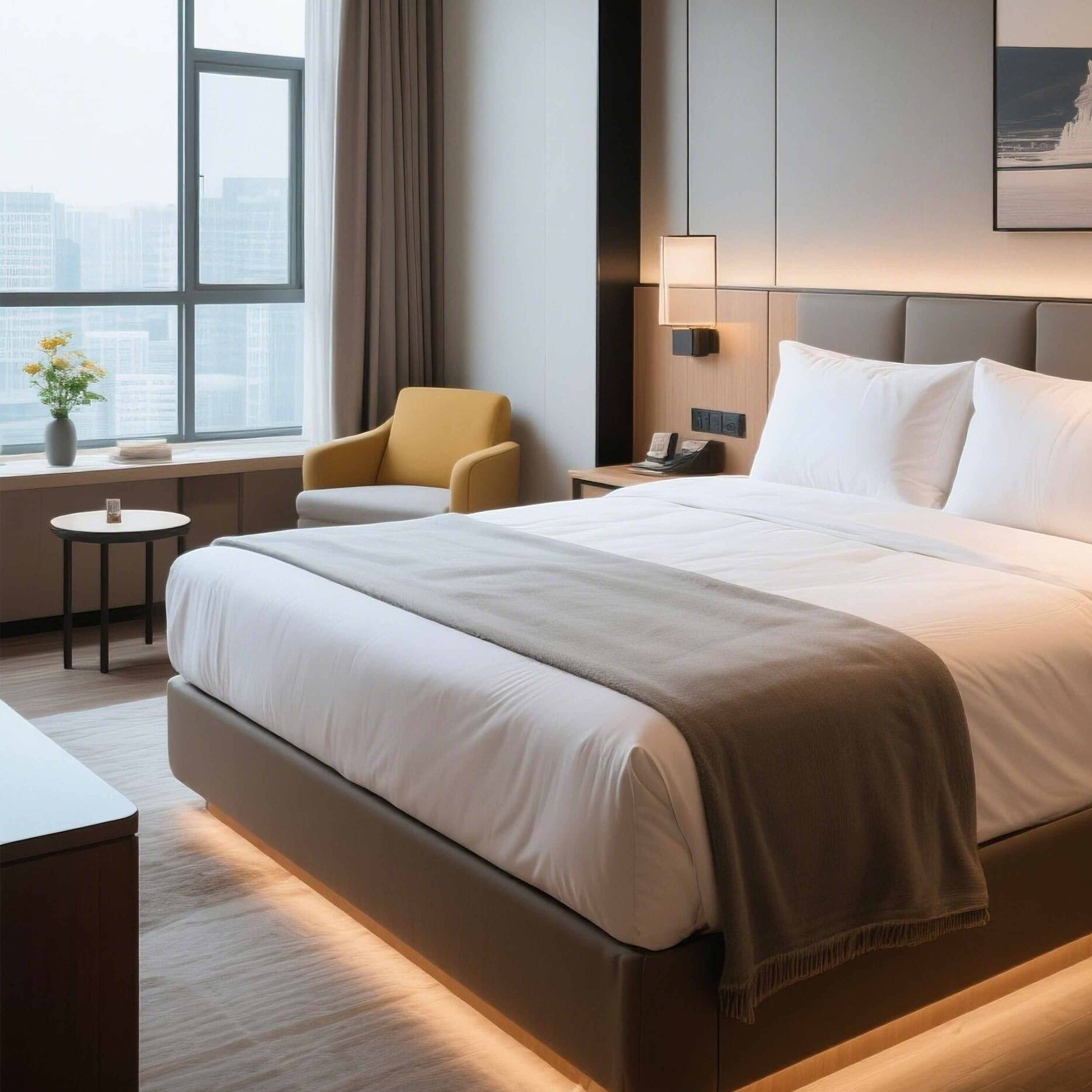 Modern Five-Star Hotel Bedroom Set Furniture Solid Wood Panel Customized By Factory Direct For Living Room And Bedroom