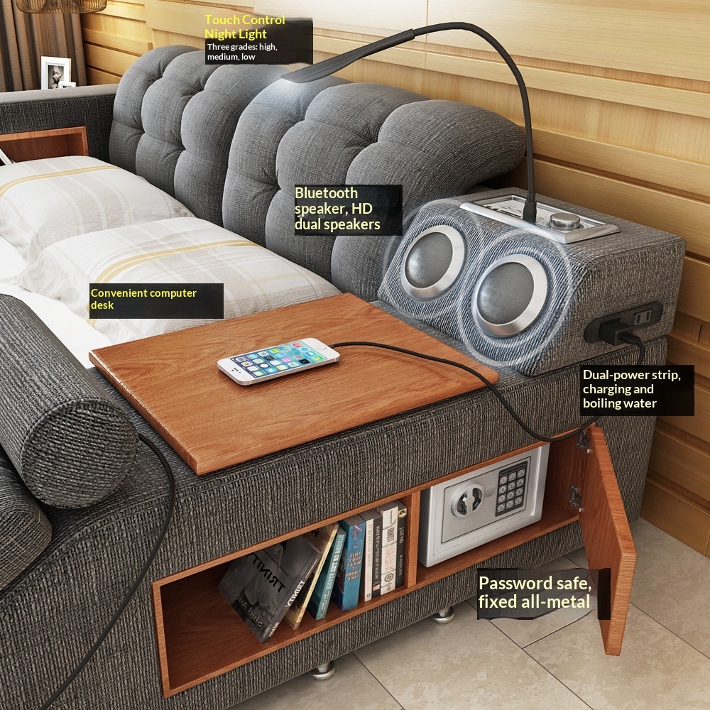 USB Wood Massage Bed Set Smart King Size New Modern Luxury Bedroom Furniture Morden Function Technology Smart Bed Queen
