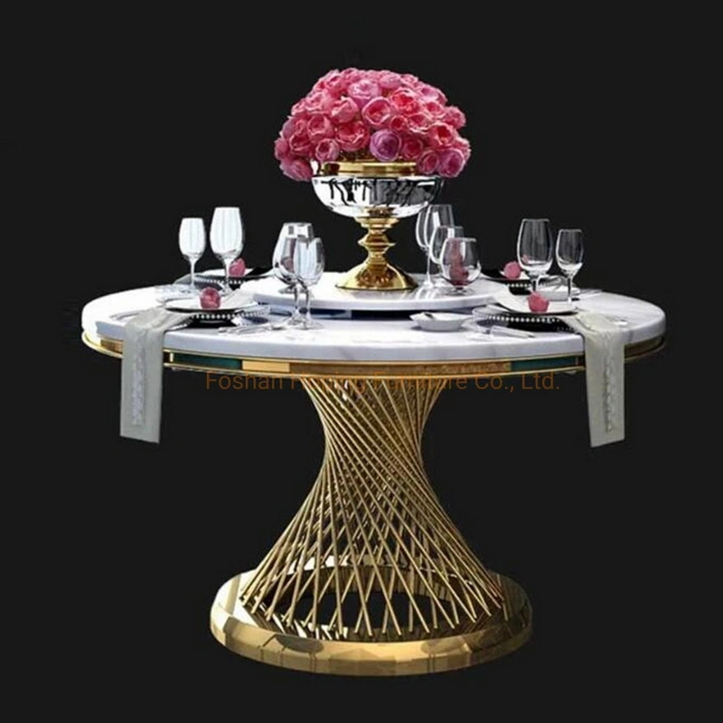 Round Dining Table Living Room Furniture Outdoor Table Marble Top 1+6 Set White Round Stainless Steel Dining Table Set with Leather Chair for Wedding Banquet