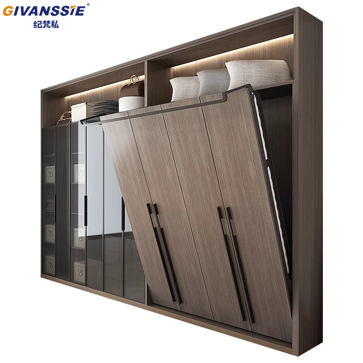 Top-Notch Quality Custom-Made Wooden Murphy Bed Budget-Friendly Invisible Wall Bed With Wardrobe Murphy Sofa Set Folding Beds