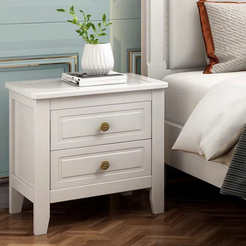 Elegant Solid Wood Bedroom Nightstand 2 Drawers; Modern Eco-friendly Durable Assembled Home Furniture for Hotels Apartments
