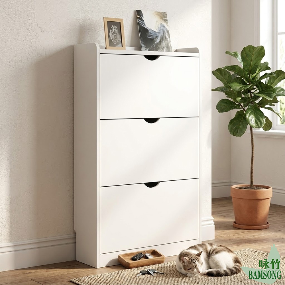 White Adjustable Shoe Cabinet Home Living Room Ultra-Thin Flip-down Design Modern Simple Wooden Wall-Mounted Shoe Storage Rack