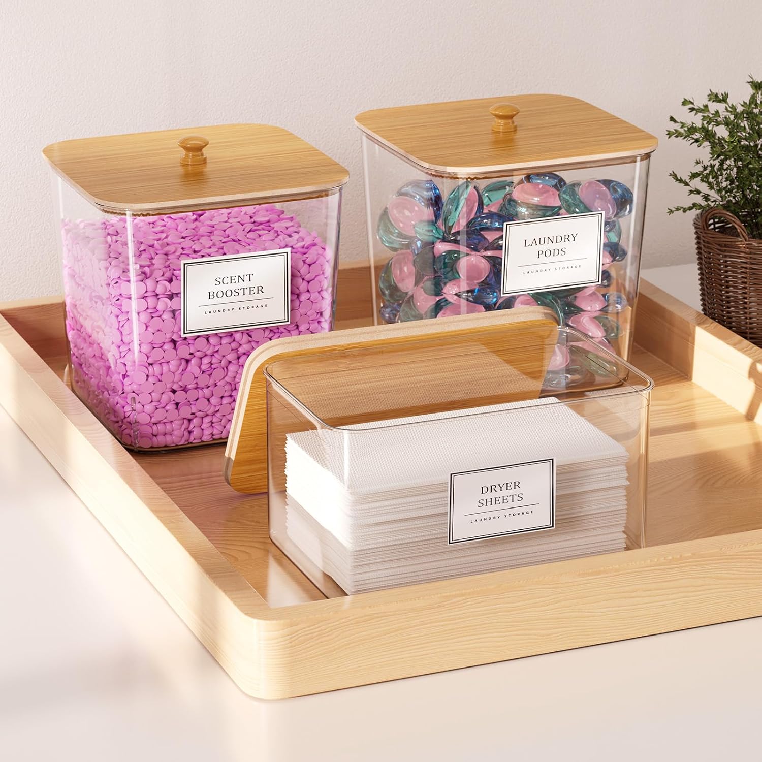 Large Organizer Clear Laundry Room Organization Detergent Powder Container Laundry Pods Storage Container With Bamboo Lid