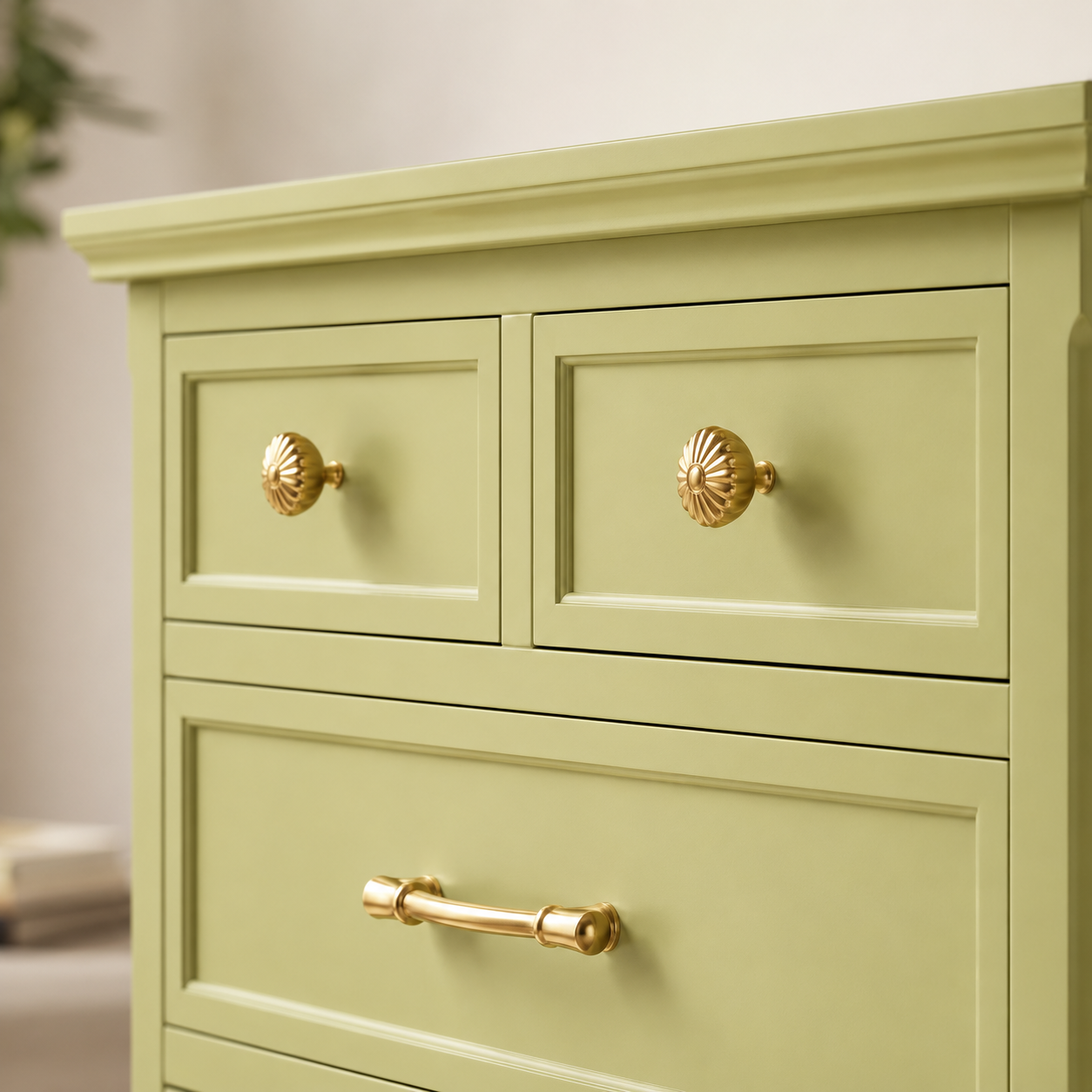French Vintage Sage Green Chest of Drawers High Capacity Solid Wood Bedroom Storage Cabinet Custom Color Dresser